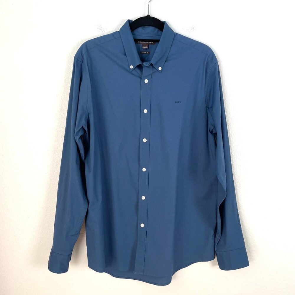 Michael Kors Mens Large Blue Classic Fit Button Down‎ Shirt Long Sleeve Top
